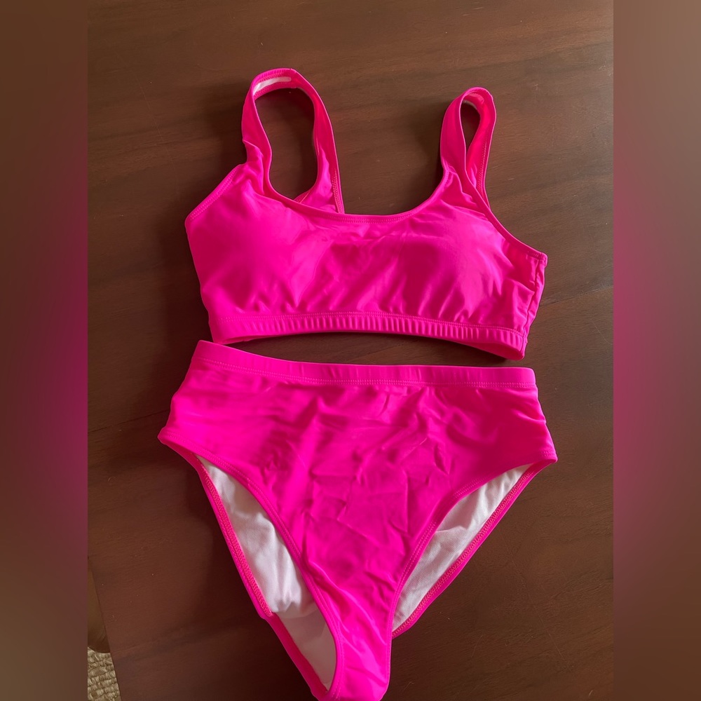 Hot pink two piece swimsuit